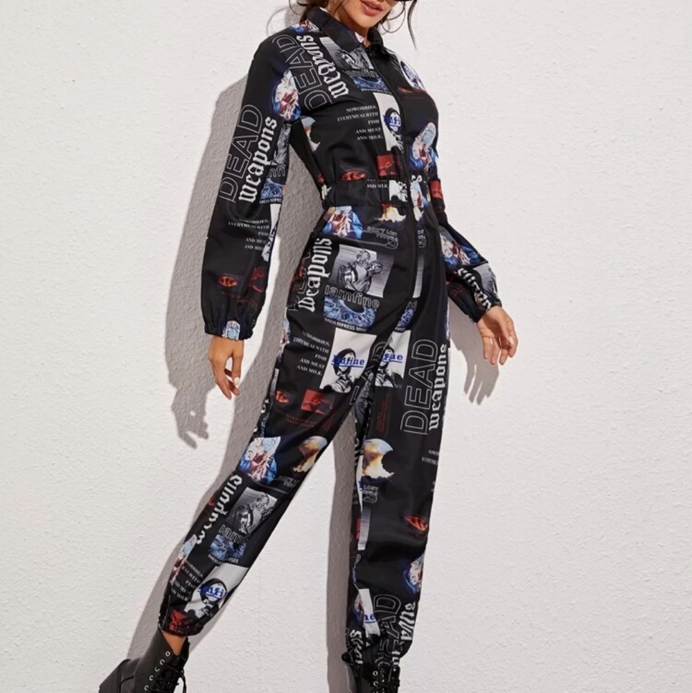 Romwe black / overalls /jumpsuit / windbreaker